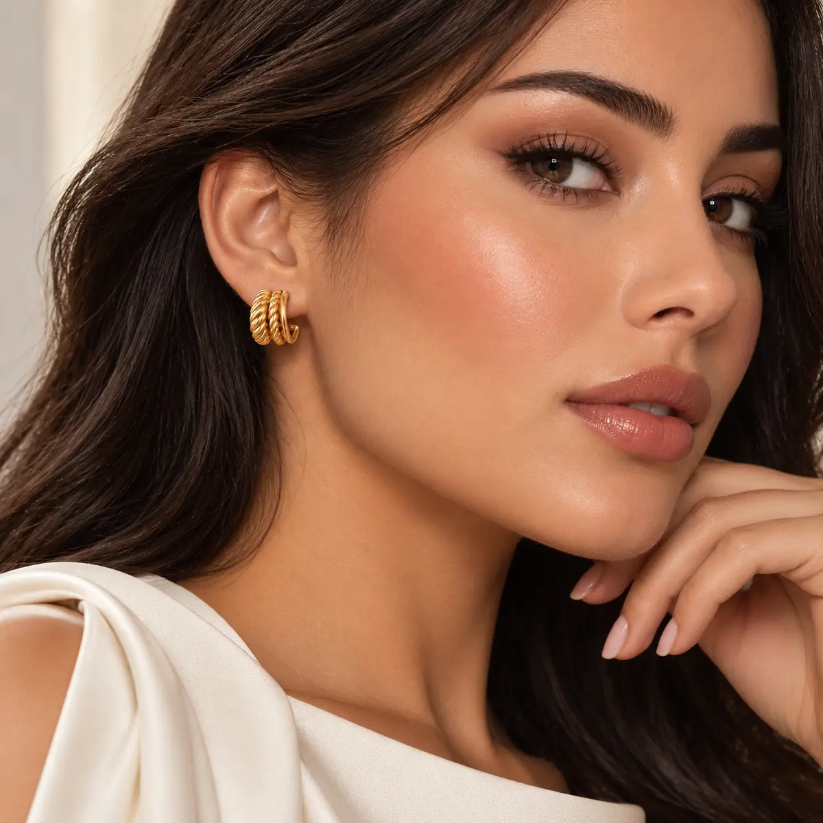 Triple Band Rope Huggie Earrings - 24K Gold Plated
