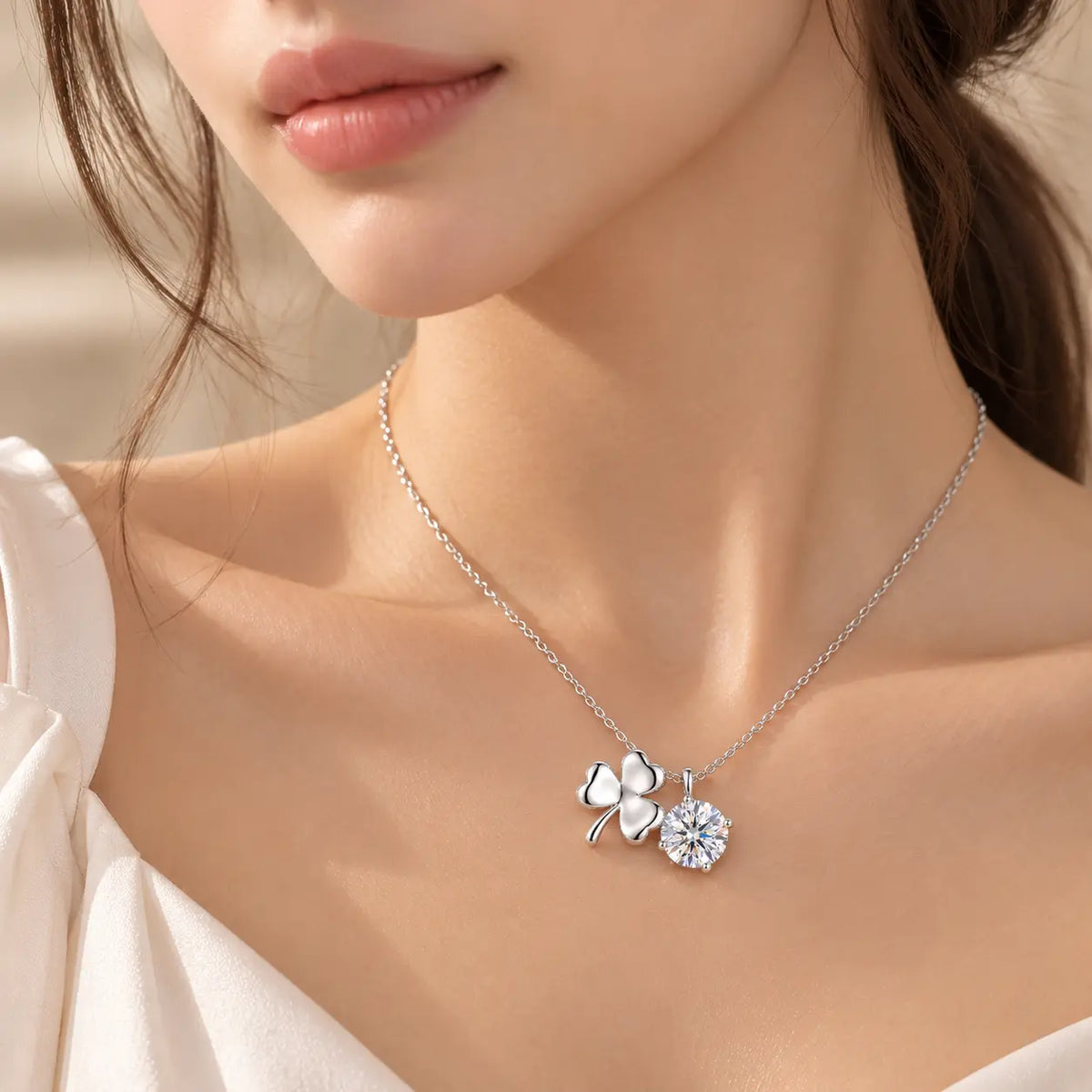 Triselle Adjustable Clover Moissanite Necklace - 925 Sterling Silver