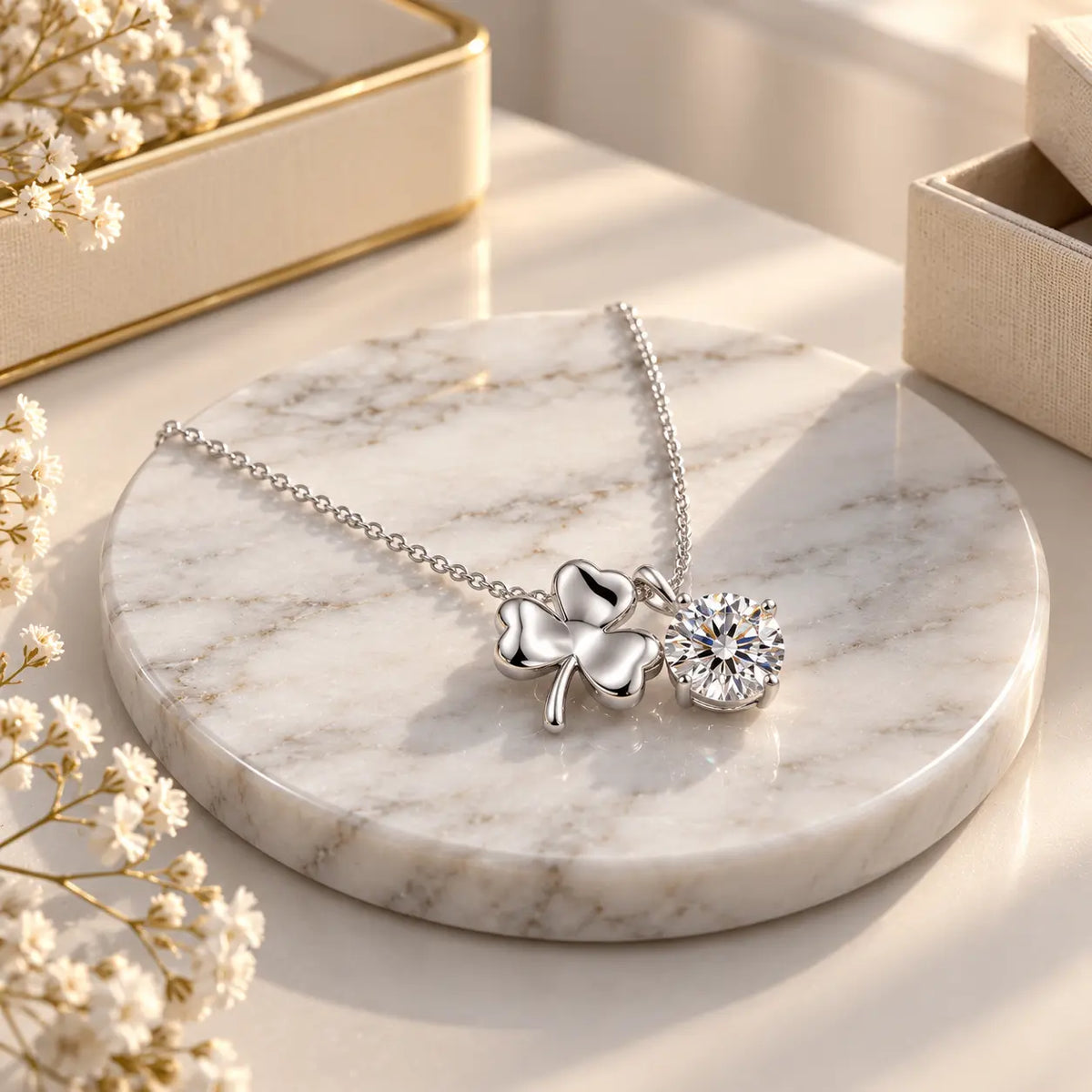 Triselle Adjustable Clover Moissanite Necklace - 925 Sterling Silver