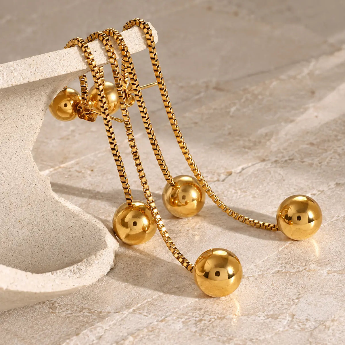 Twin Orb Tassel Earrings - 18K Gold PVD Plated