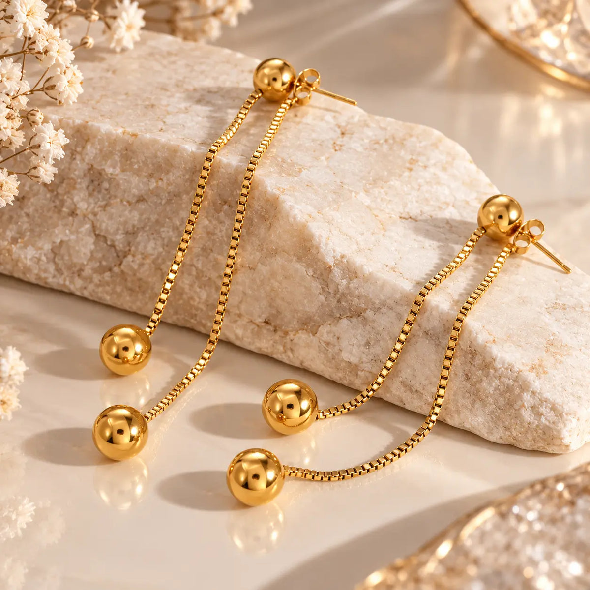 Twin Orb Tassel Earrings - 18K Gold PVD Plated