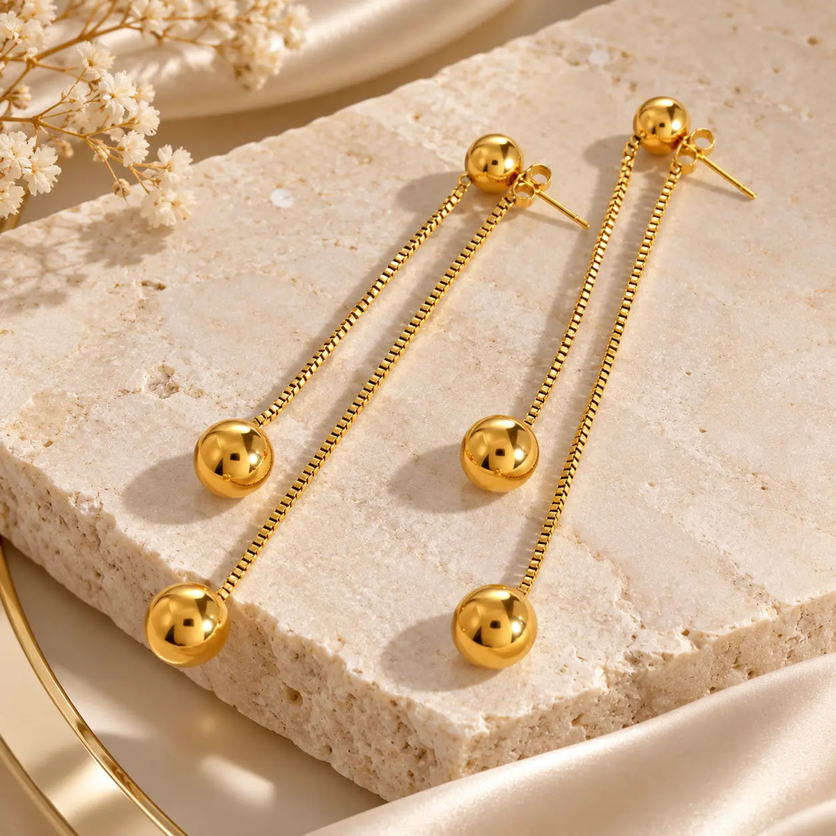 Twin Orb Tassel Earrings - 18K Gold PVD Plated