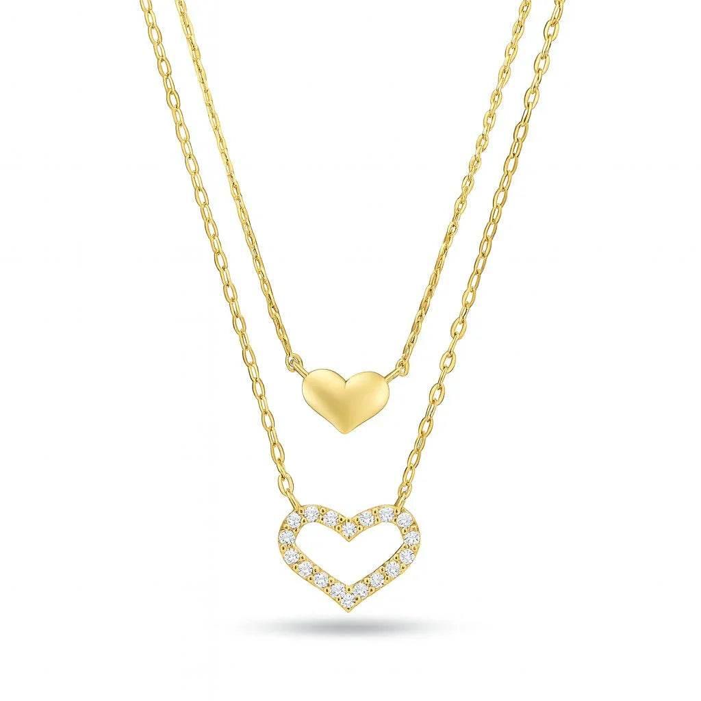 Twinheart Glow – 925 Silver Double Heart Zircon Necklace - Jewellar