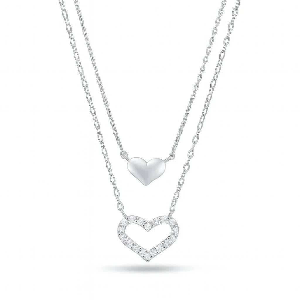 Twinheart Glow – 925 Silver Double Heart Zircon Necklace - Jewellar