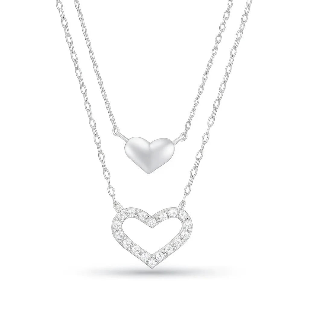 Twinheart Glow – 925 Silver Double Heart Zircon Necklace - Jewellar