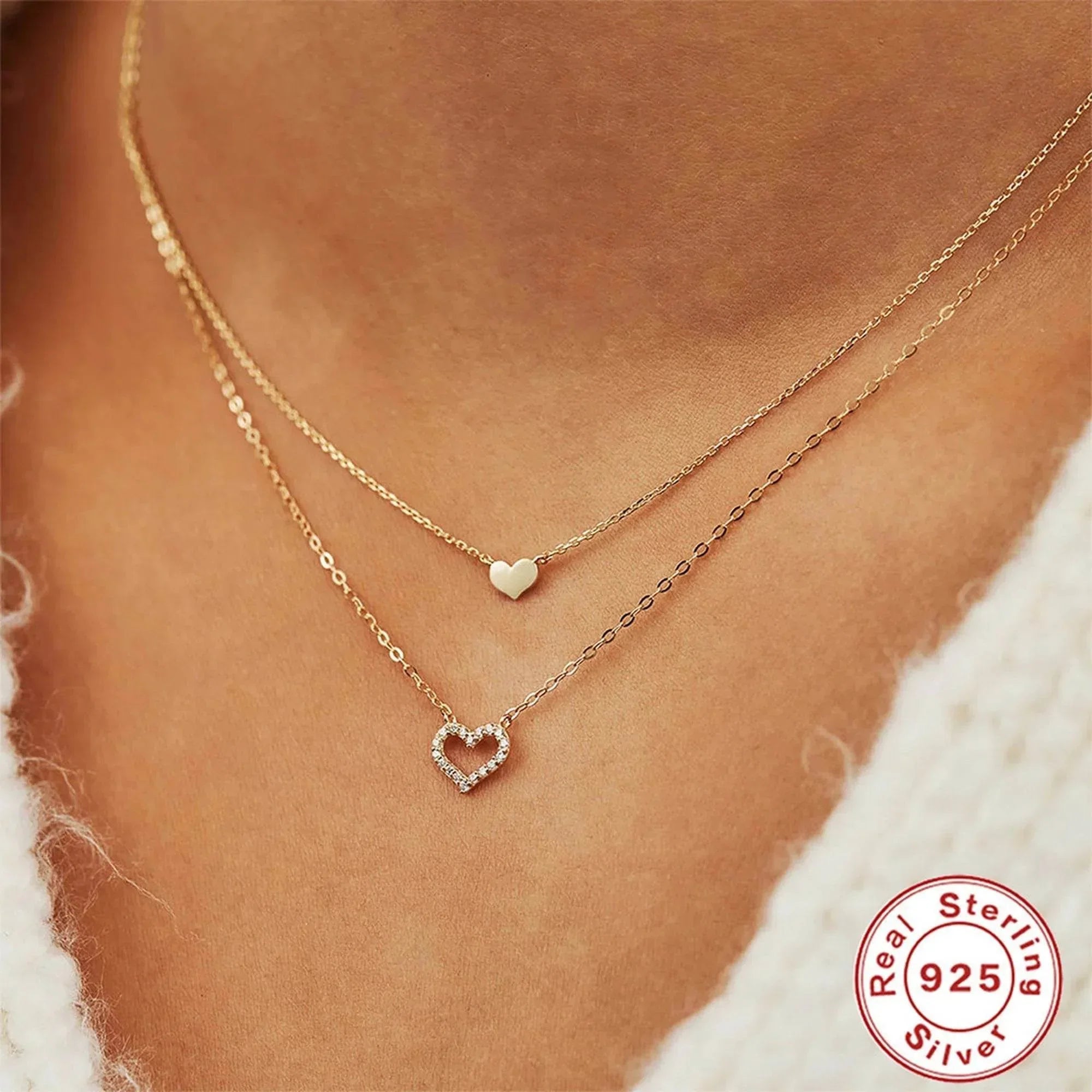 Twinheart Glow – 925 Silver Double Heart Zircon Necklace - Jewellar