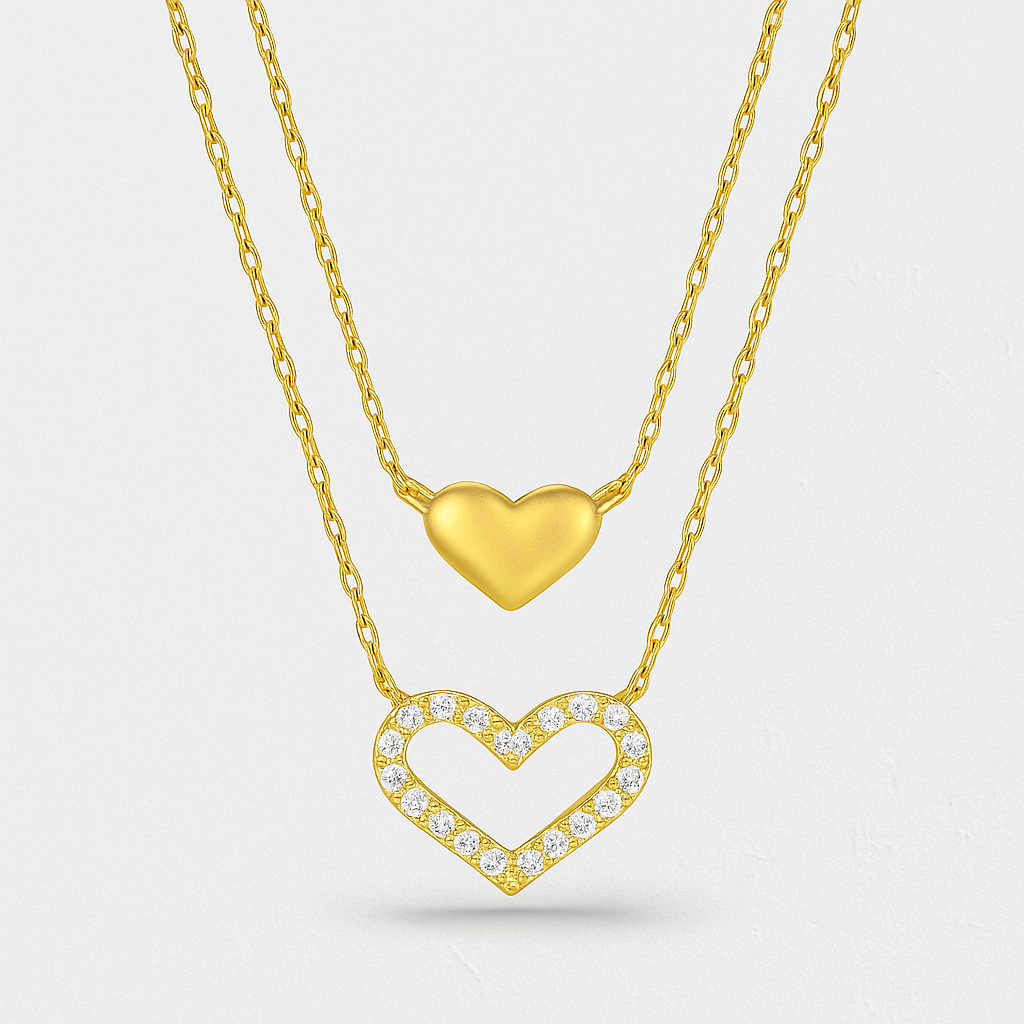 Twinheart Glow – 925 Silver Double Heart Zircon Necklace - Jewellar