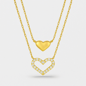 Twinheart Glow – 925 Silver Double Heart Zircon Necklace - Jewellar