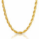 A twisted rope-style gold chain necklace displayed in a U-shape against a clean white background with a soft reflection below.