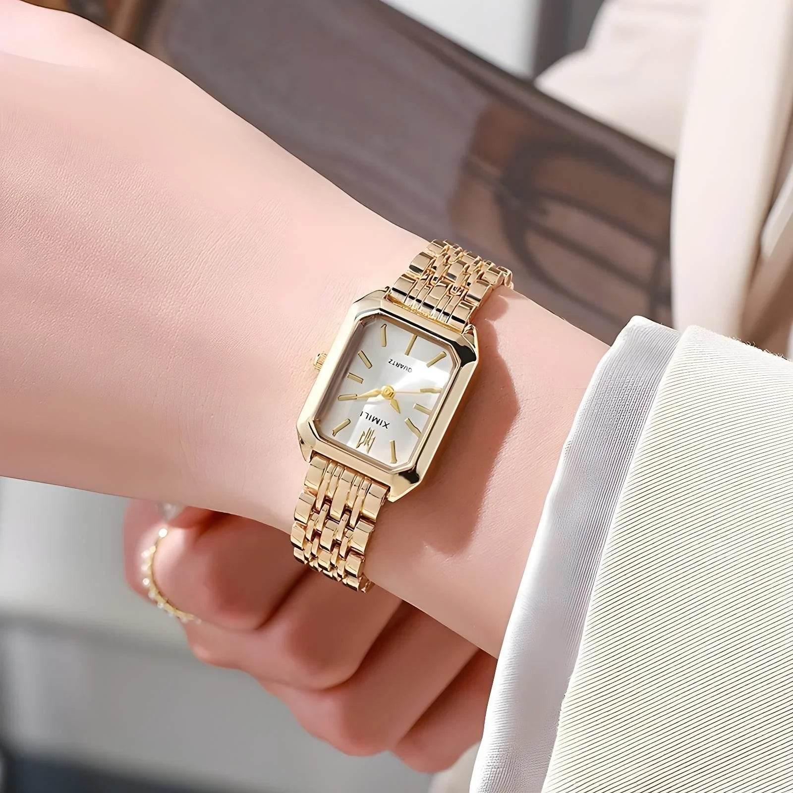 Velora Square – Elegant Steel Strap Quartz Watch - Jewellar