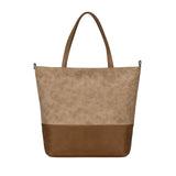 Women’s large color-block PU messenger tote with zipper closure and shoulder strap in modern European–American style.