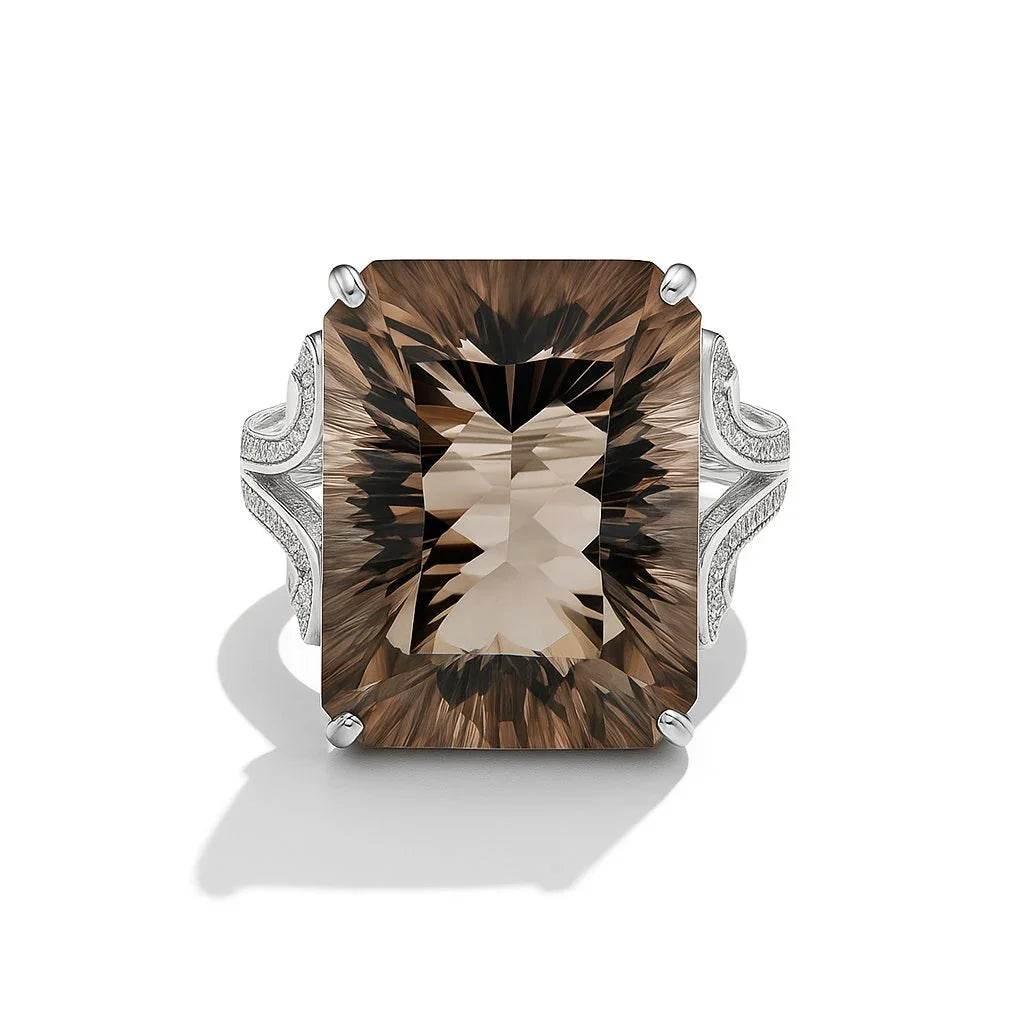 Verda Glow – 925 Silver Smoky Quartz Ring - Jewellar