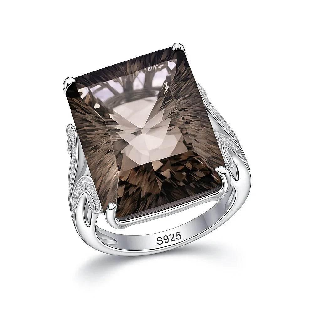Verda Glow – 925 Silver Smoky Quartz Ring - Jewellar