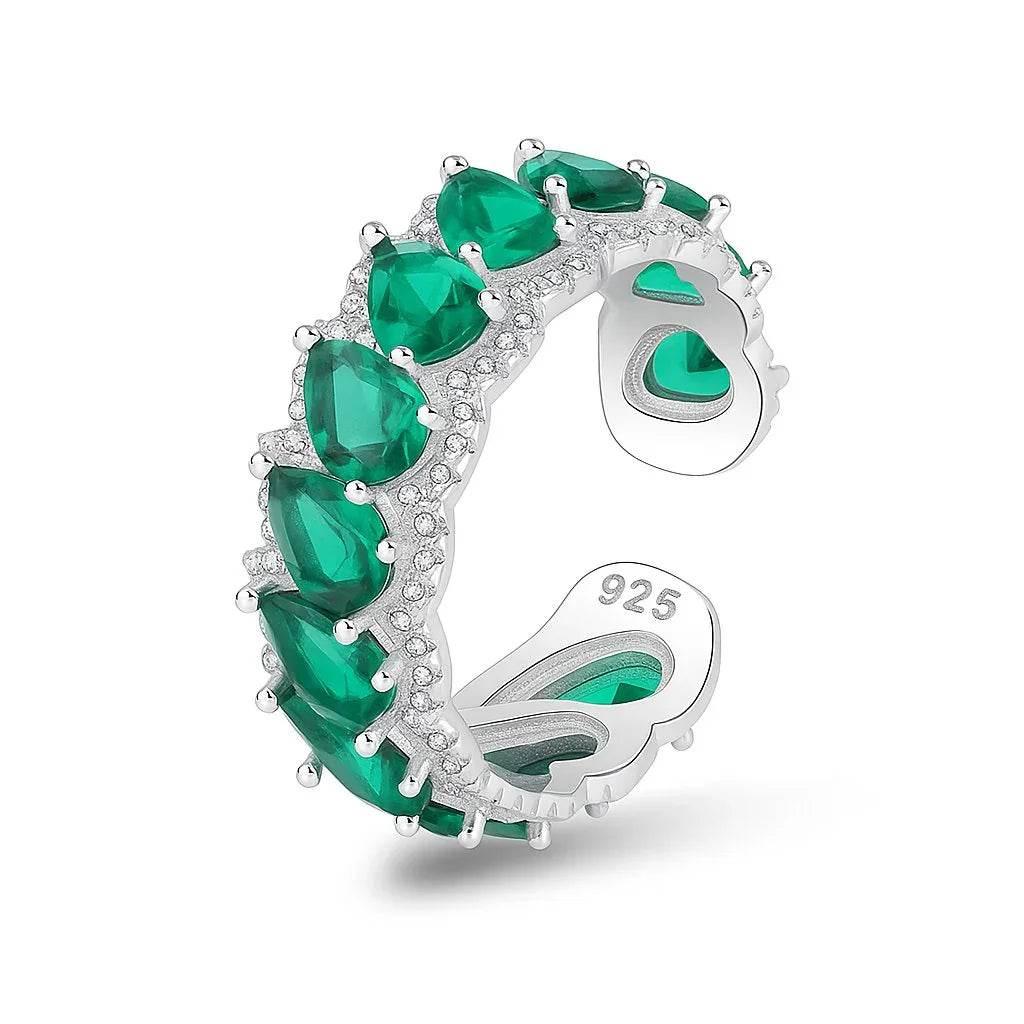 Verdant Drop – 925 Silver Adjustable Green Stone Ring - Jewellar