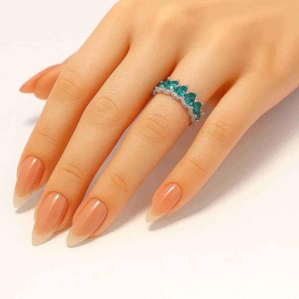 Verdant Drop – 925 Silver Adjustable Green Stone Ring - Jewellar
