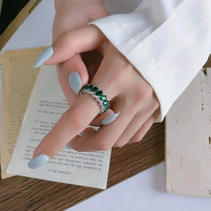 Verdant Drop – 925 Silver Adjustable Green Stone Ring - Jewellar