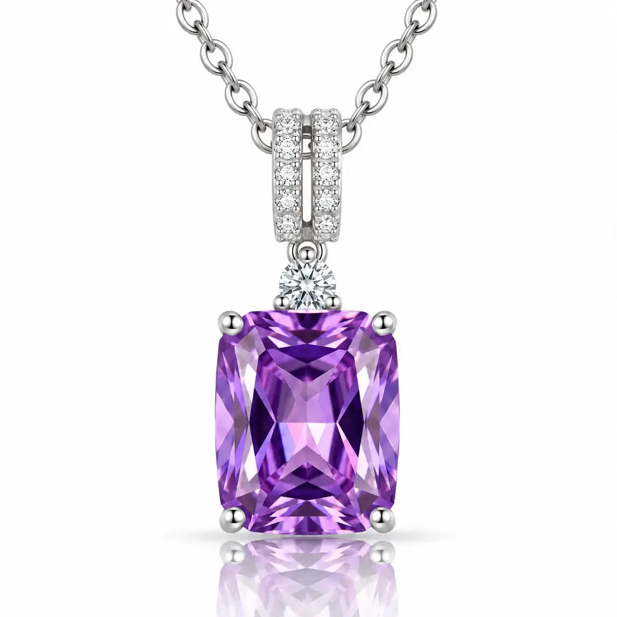 Violette Rectangular Stone Necklace - Rhodium-Plated 925 Sterling Silver