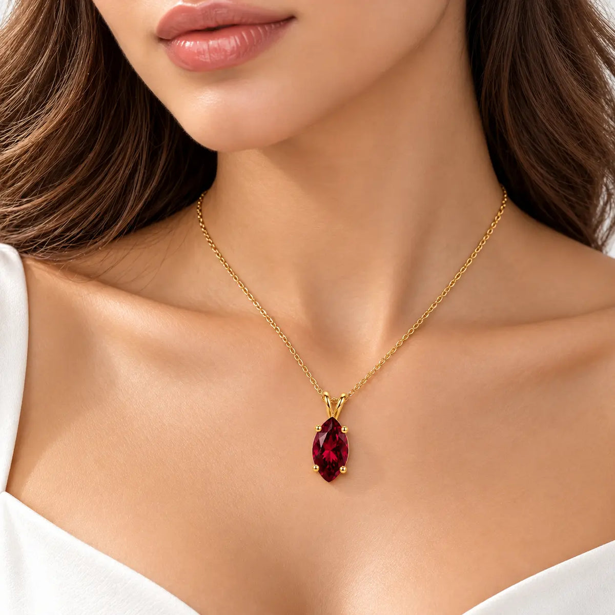 Virelle Adjustable Marquise Garnet Necklace - 18K Gold-Plated 925 Sterling Silver