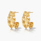 Pair of 18K gold plated wave design hoop earrings with textured surface on white background