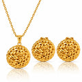 Woven Medallion Earrings & Necklace - 18K Gold PVD Plated