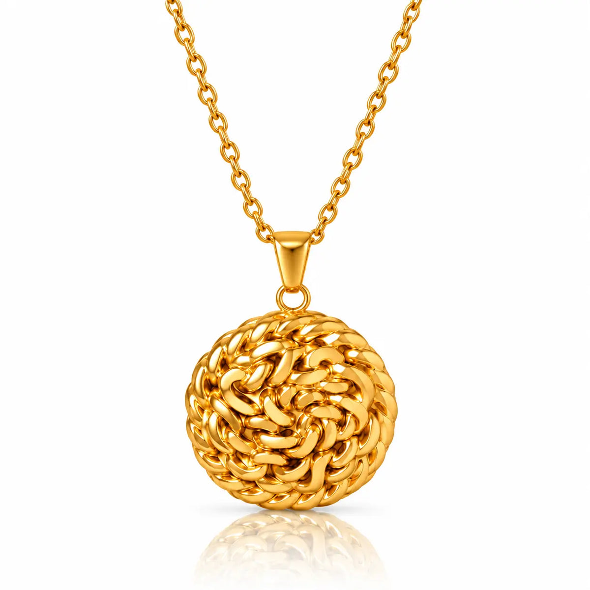 Woven Medallion Earrings & Necklace - 18K Gold PVD Plated