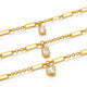 Three gold chain bracelets with rectangular bar links, each featuring a clear gemstone charm in a different shape: oval, emerald, and heart, displayed on a white background.