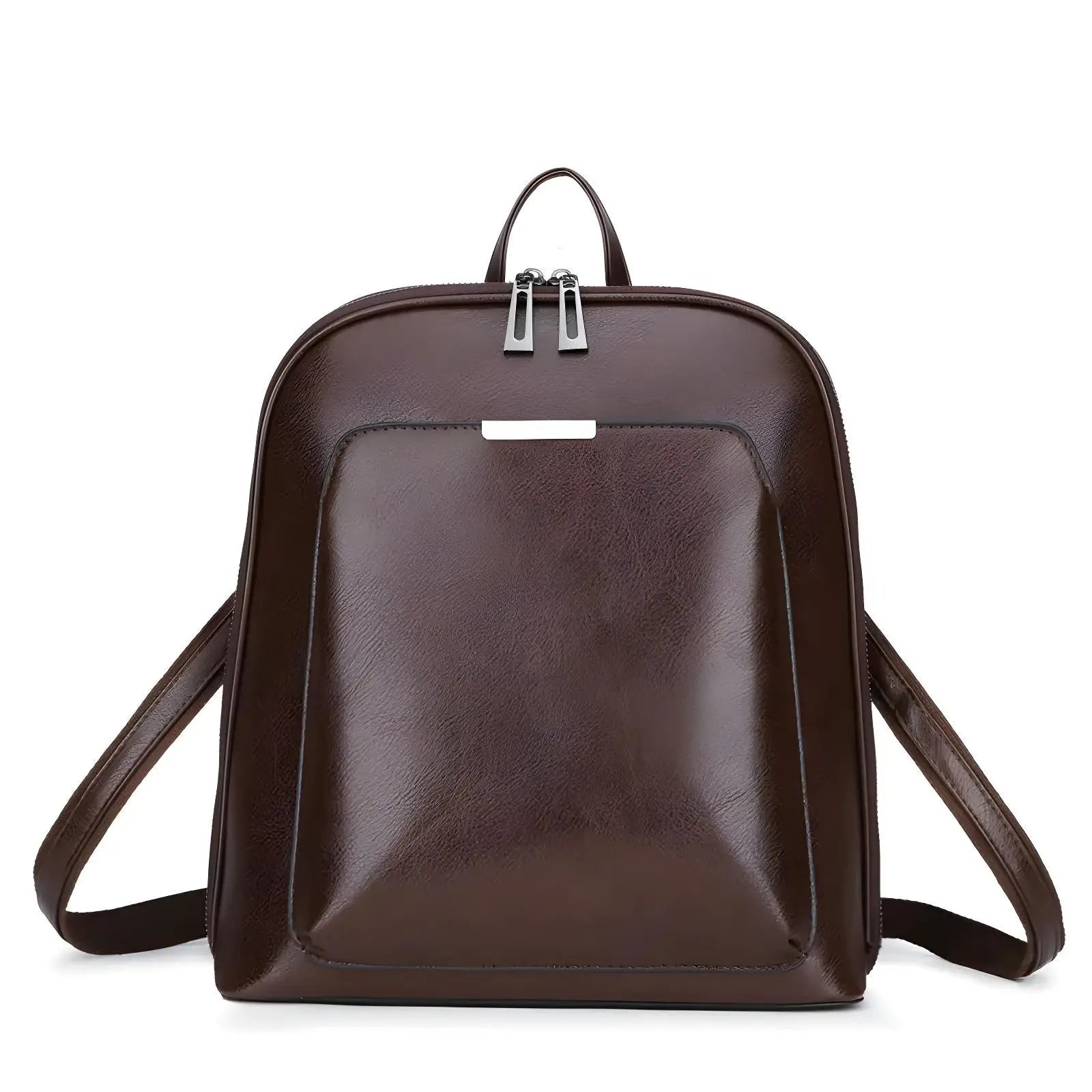 Casual Travel Leather Backpack in PU leather with zipper closure, available in Black and Brown, lightweight and spacious for daily essentials.