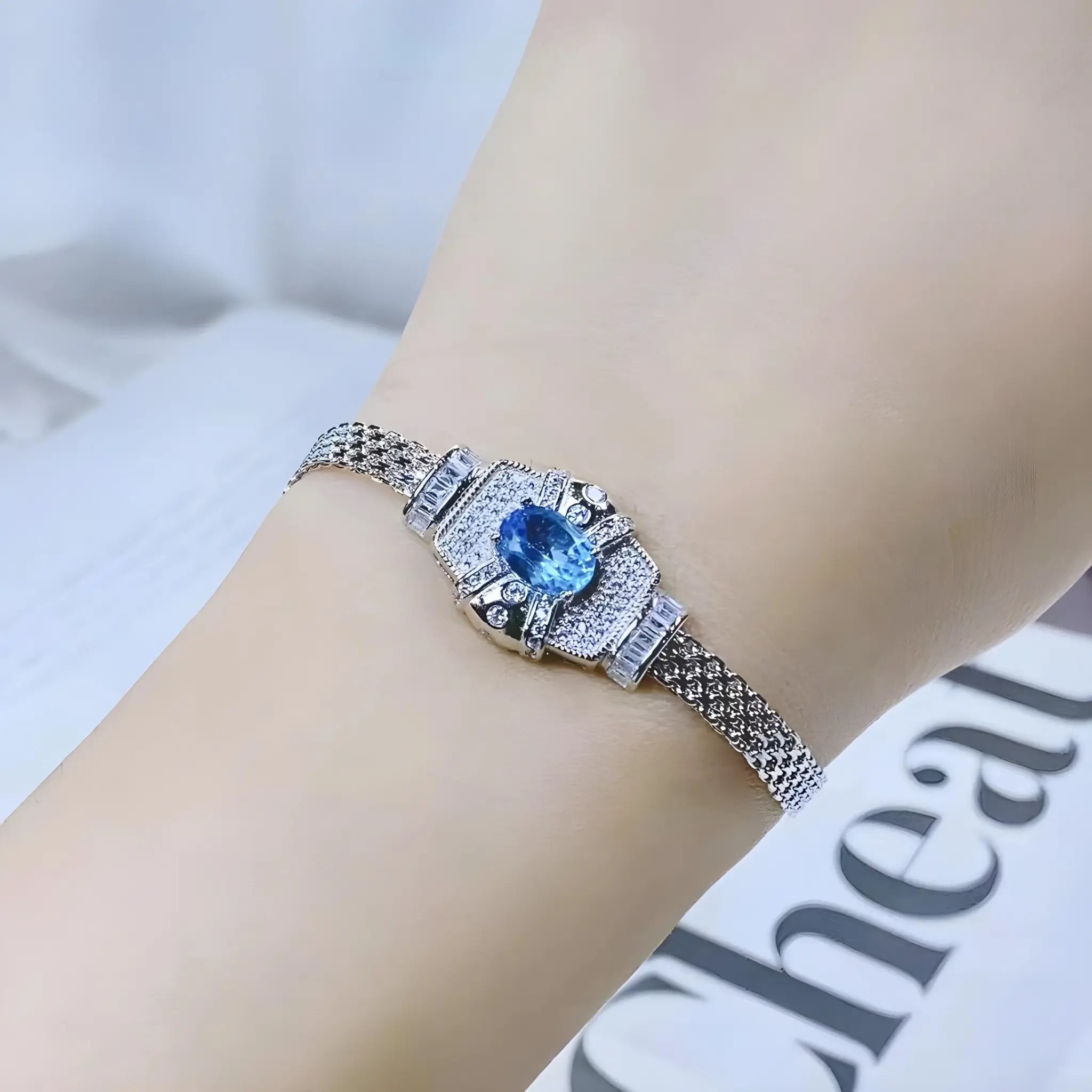 Celestia Sterling Silver Topaz Charm Bracelet with diamond-shaped design in 925 silver and topaz crystal inlay