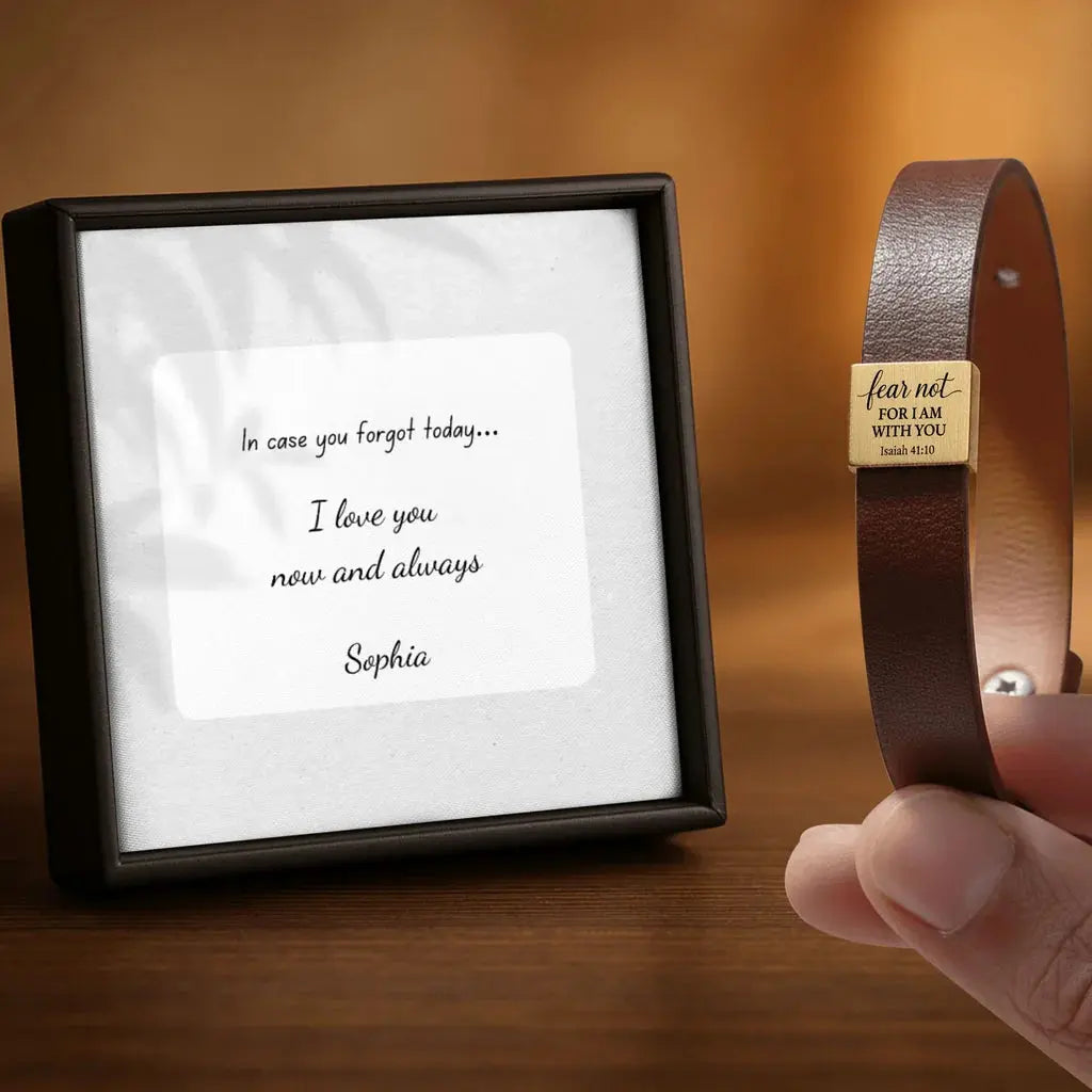 Custom Men's Engraved Leather Bracelet (Custom Inside & Outside) - Jewellar