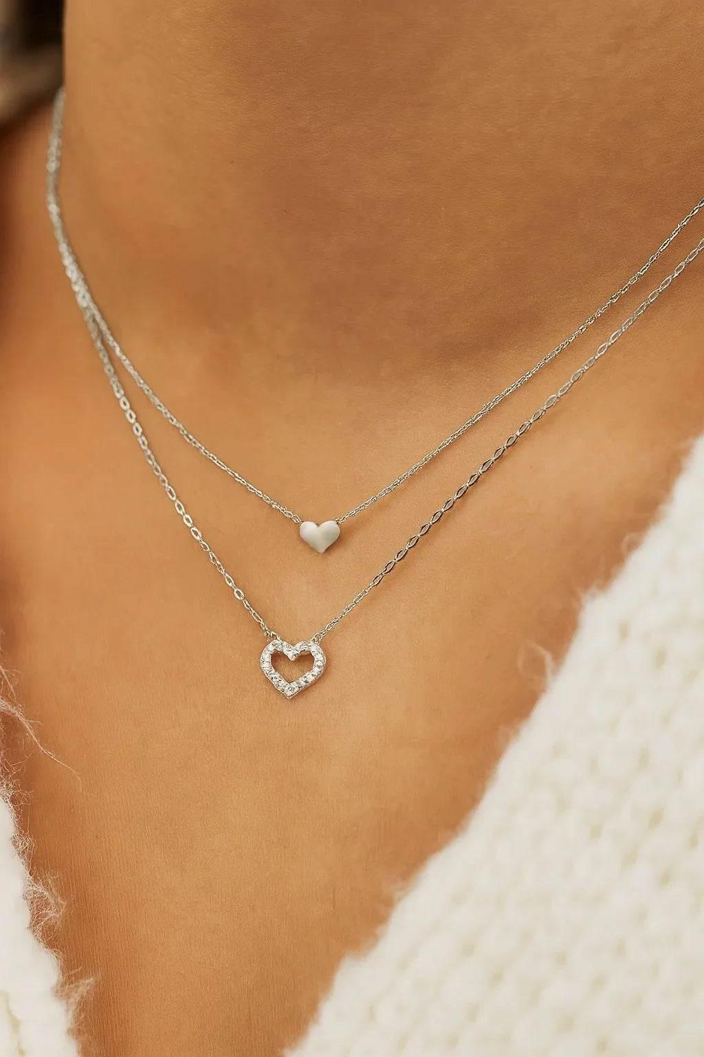 Twinheart Glow – 925 Silver Double Heart Zircon Necklace - Jewellar