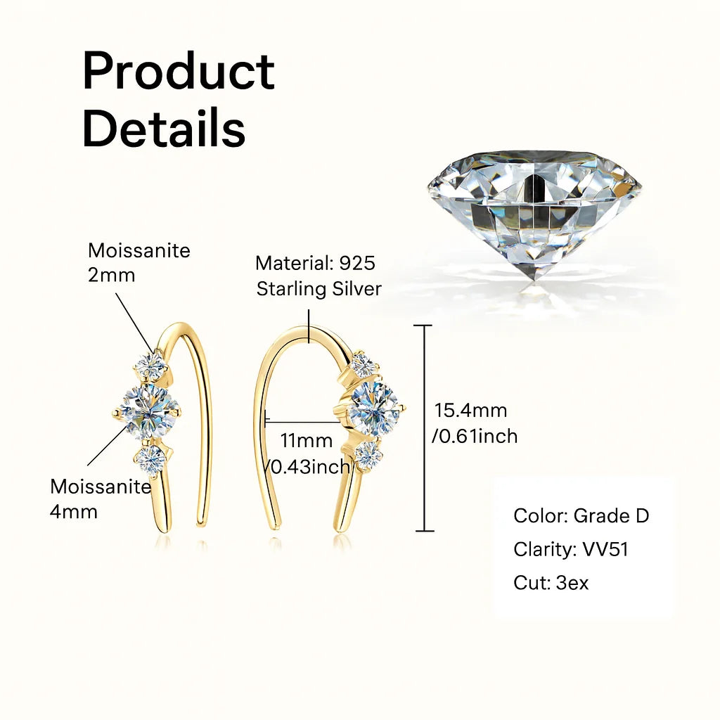 NovaFlare S925 sterling silver moissanite stud earrings, 0.36 ct each, white or gold finish with push-back closures.