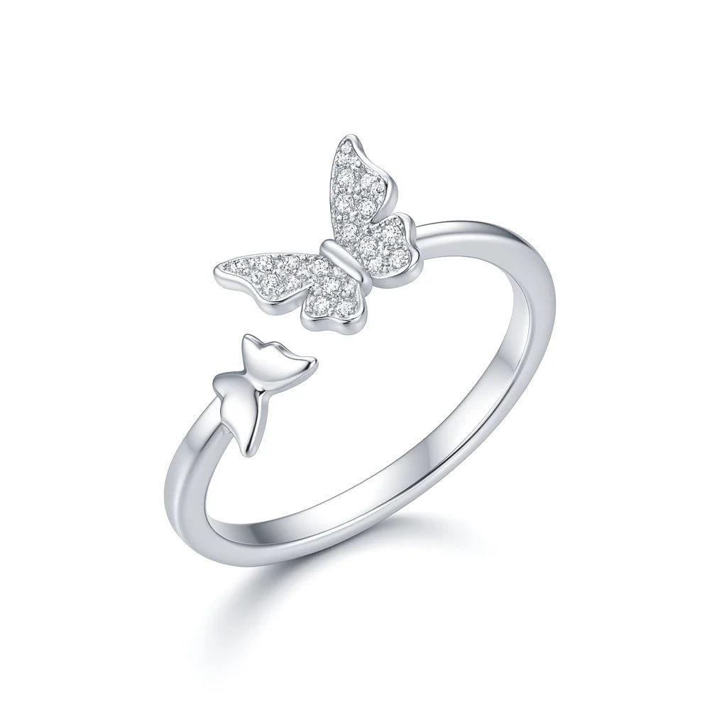 Anello regolabile 3D doppia farfalla in argento S925